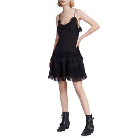 NWT All Saints Sanse Tiered Frilly Mini Dress in Black Sz. 4 - Picture 1 of 5